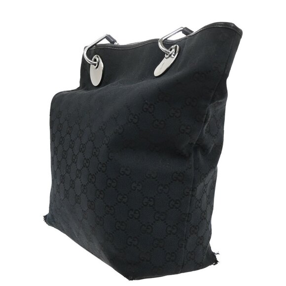 GUCCI Logo GG Pattern Shoulder Bag Canvas Leather Black Silver Italy - Picture 5 of 5